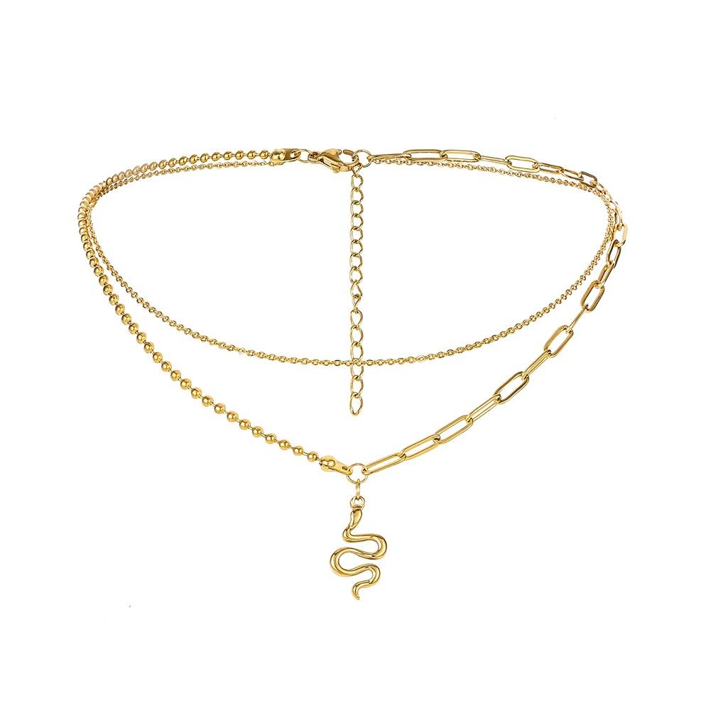 Simple fashion stainless steel double-layer necklace niche temperament small snake pendant summer necklace jewelry