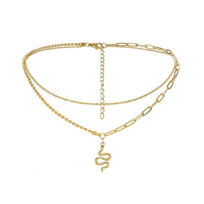 Simple fashion stainless steel double-layer necklace niche temperament small snake pendant summer necklace jewelry