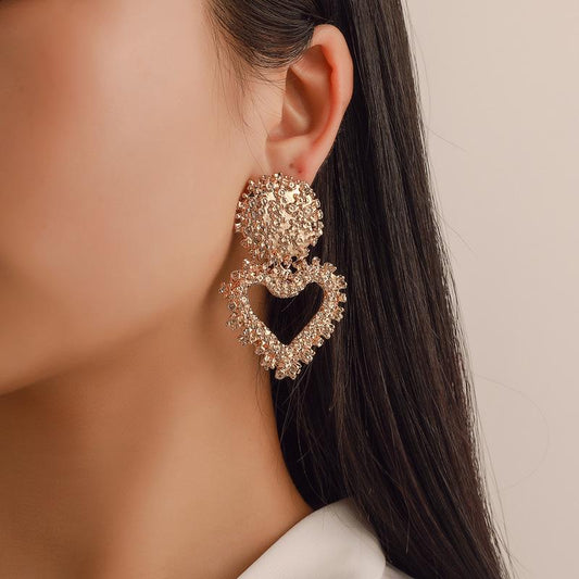 Trendy Earrings Temperament Love Peach Heart Embossed Stud Earrings Ethnic Frosted Geometric Earrings