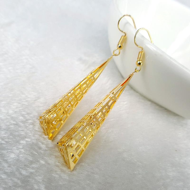Long Pyramid Hollow Imitation Zircon Triangle Earhook Pendant Earring Jewelry Alloy Earrings Earrings