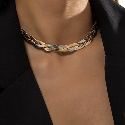 Jewelry Punk Mixed Color Snake Bone Chain Woven Necklace Trend Metal Texture Geometric Necklace