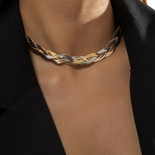 Jewelry Punk Mixed Color Snake Bone Chain Woven Necklace Trend Metal Texture Geometric Necklace