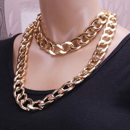 Creative Jewelry Fashion Punk Hip Hop Double Thick Chain Trendy Men's and Women's Necklace Exaggerated Aluminum Chain Necklace