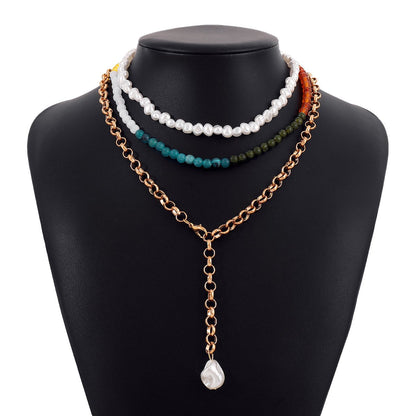 N1733 Bohemian Ethnic Multilayer Necklace Color Beaded Fashion Y Shape Necklace Exaggerated Geometric Necklace