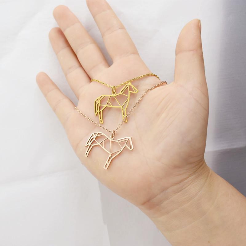 Creative Versatile Hollow Pony Necklace Paper Folded Cartoon Unicorn Pendant Stainless Steel Jewelry