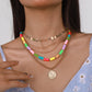 N1489 Bohemian ethnic soft pottery necklace colorful disc personality stacked holiday necklace