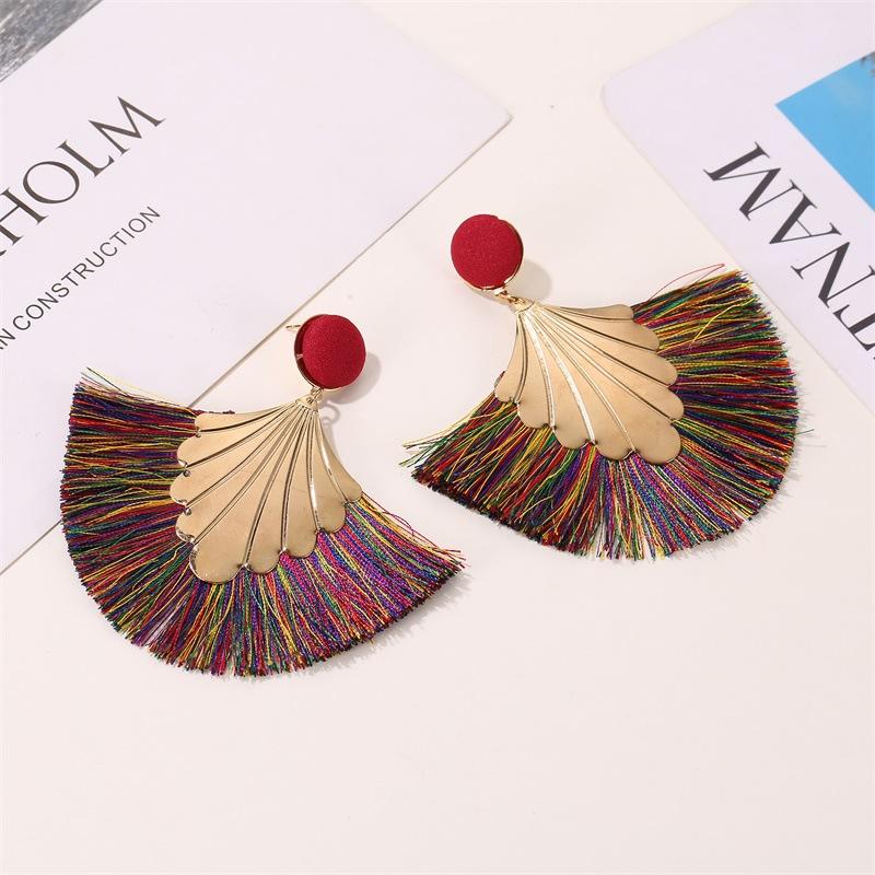 Earrings Bohemian fan-shaped tassel earrings fashion ripple design temperament exaggerated earrings