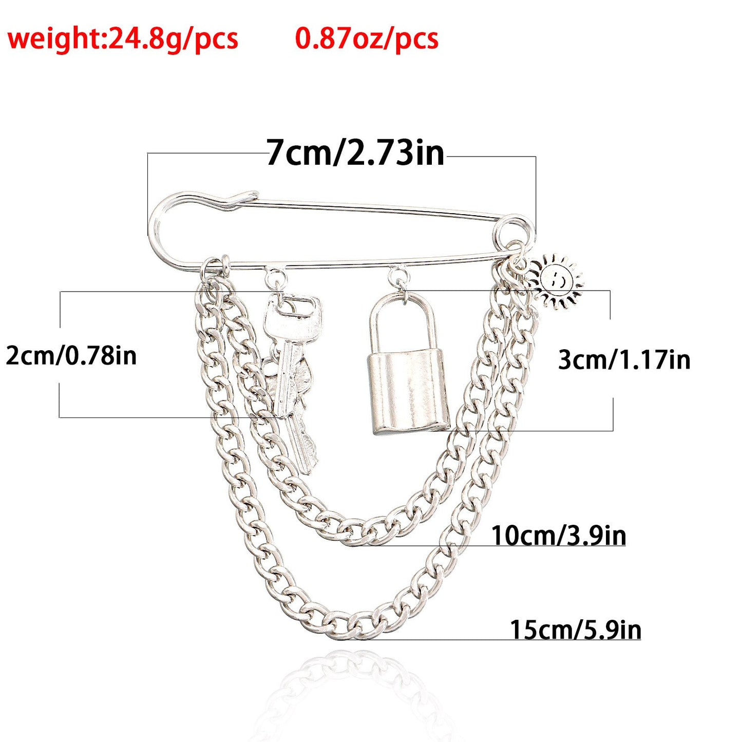 Jewelry ins metal punk street beat key padlock pendant tassel brooch accessories female pin