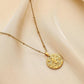 Stainless steel golden round twelve constellation coin embossed necklace light luxury niche design simple and versatile clavicle chain