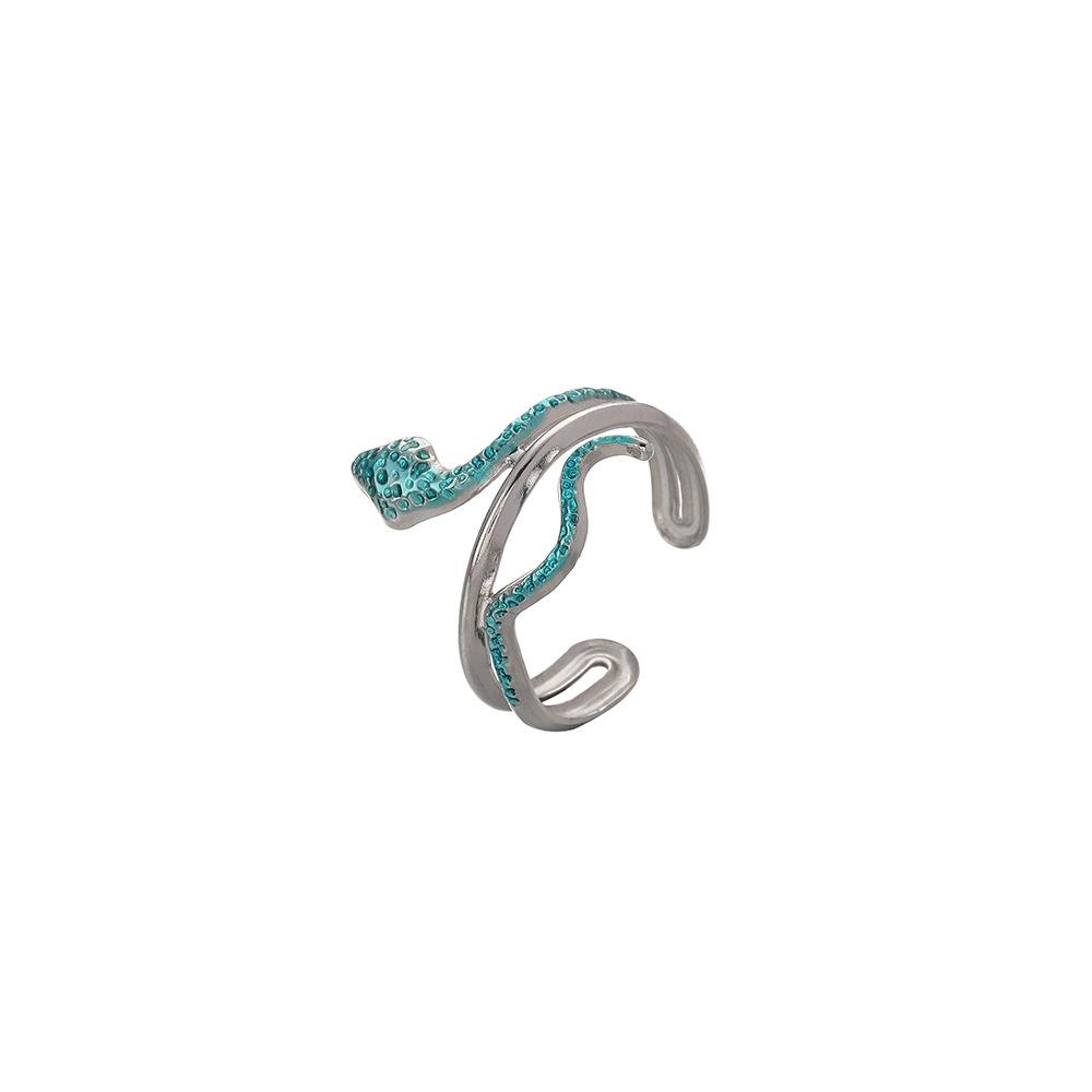 Trend fashion ladies animal creative design stainless steel opening small snake dripping oil adjustable ring