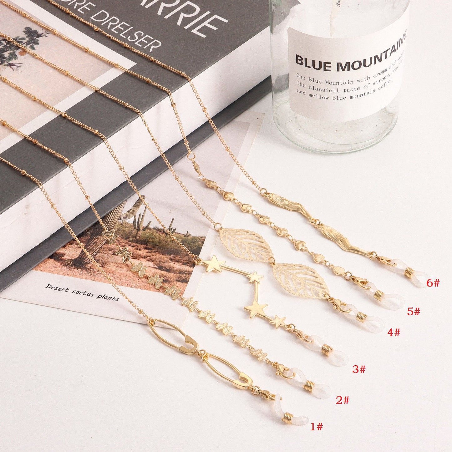 Mask hanging chain glasses chain love five-pointed star butterfly mask chain leaf metal glasses chain