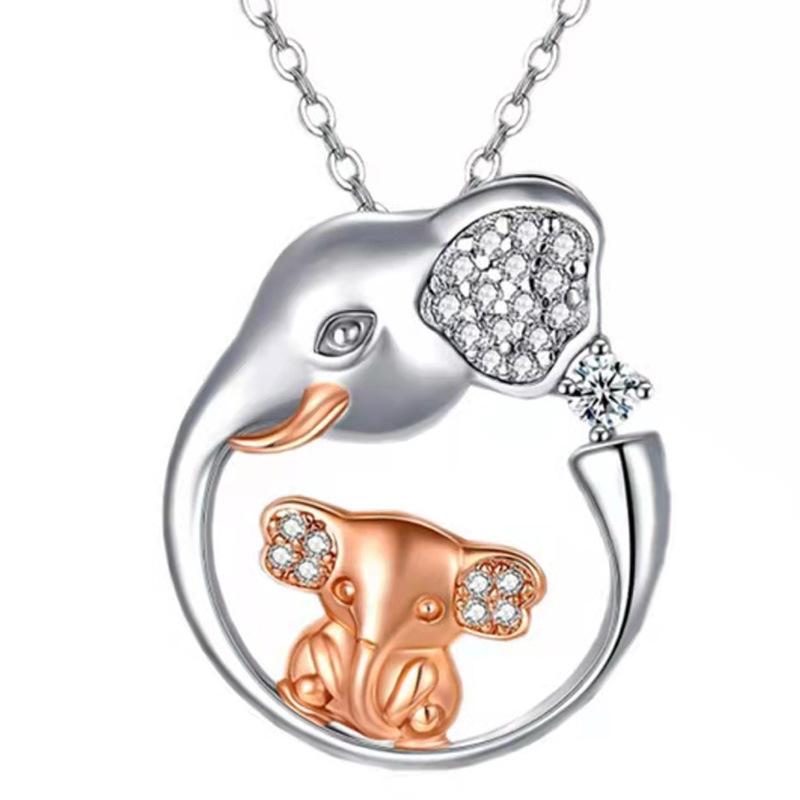 Fashion Heart Shaped Mother and Child Elephant Pendant Necklace Simple Alphabet Pendant Jewelry
