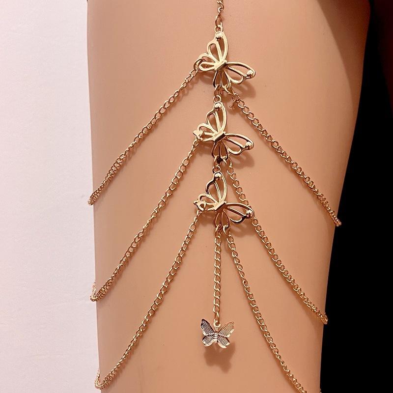 Sexy Butterfly Thigh Chain Elastic Multi Layer Butterfly Long Leg Chain Women Fashion Chain Body Chain