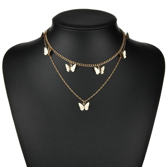 ins three-dimensional iron butterfly necklace fashion multi-layer chain necklace accessories