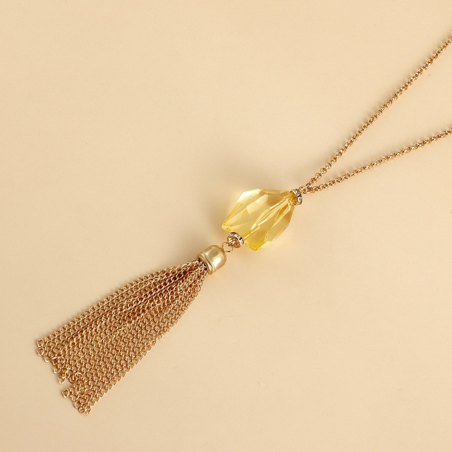 Jewelry Autumn and Winter Tassel Long Sweater Chain Advanced Sense Yellow Transparent Crystal Necklace Versatile