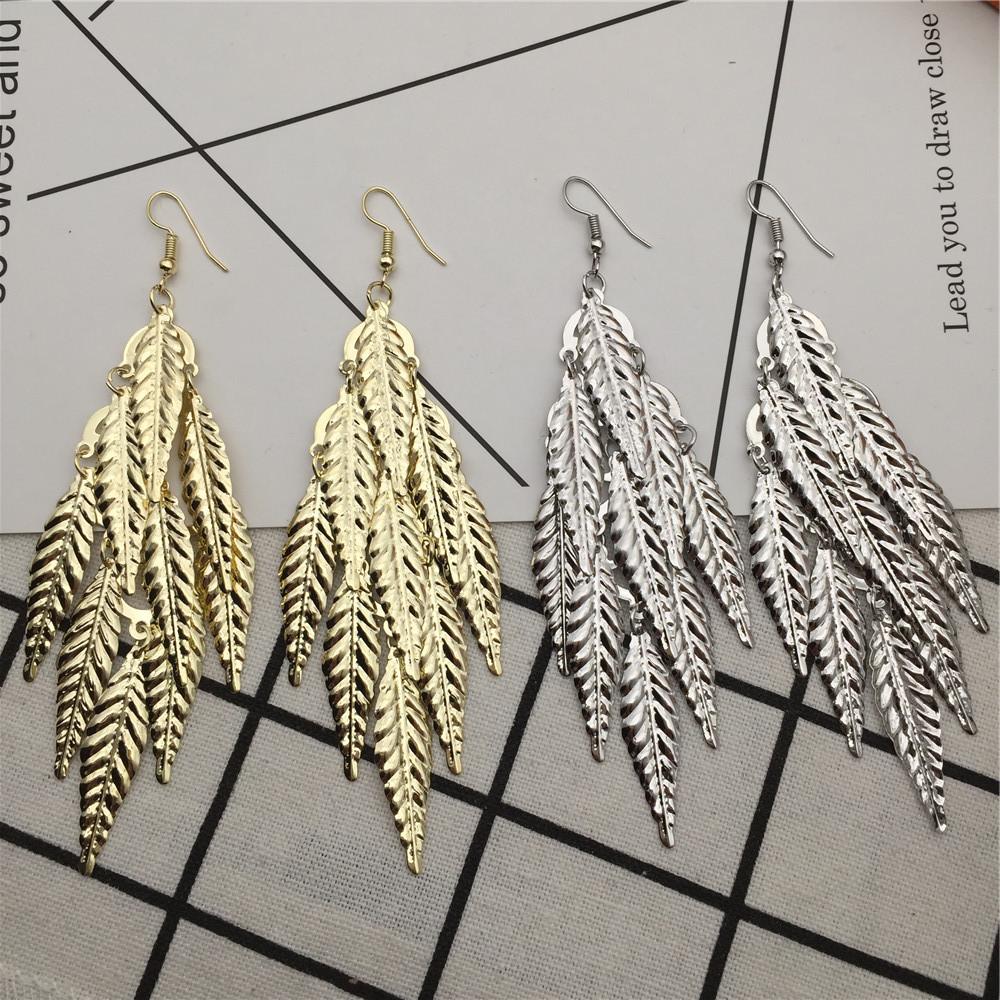 Three-dimensional pattern strip leaf earrings long women's earrings metal earrings stall jewelry