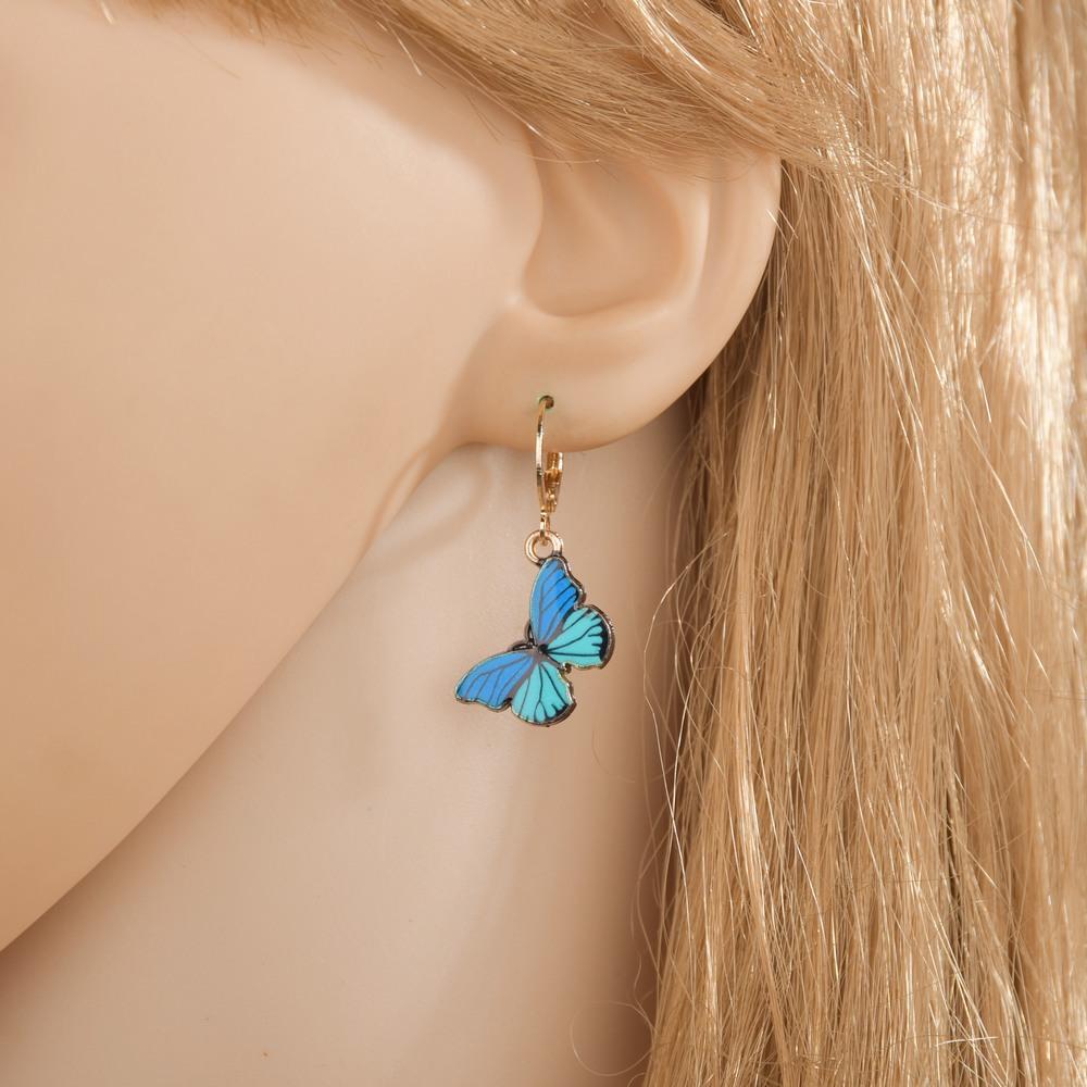 Fashion retro ins color butterfly oil drop earrings personality temperament set earrings