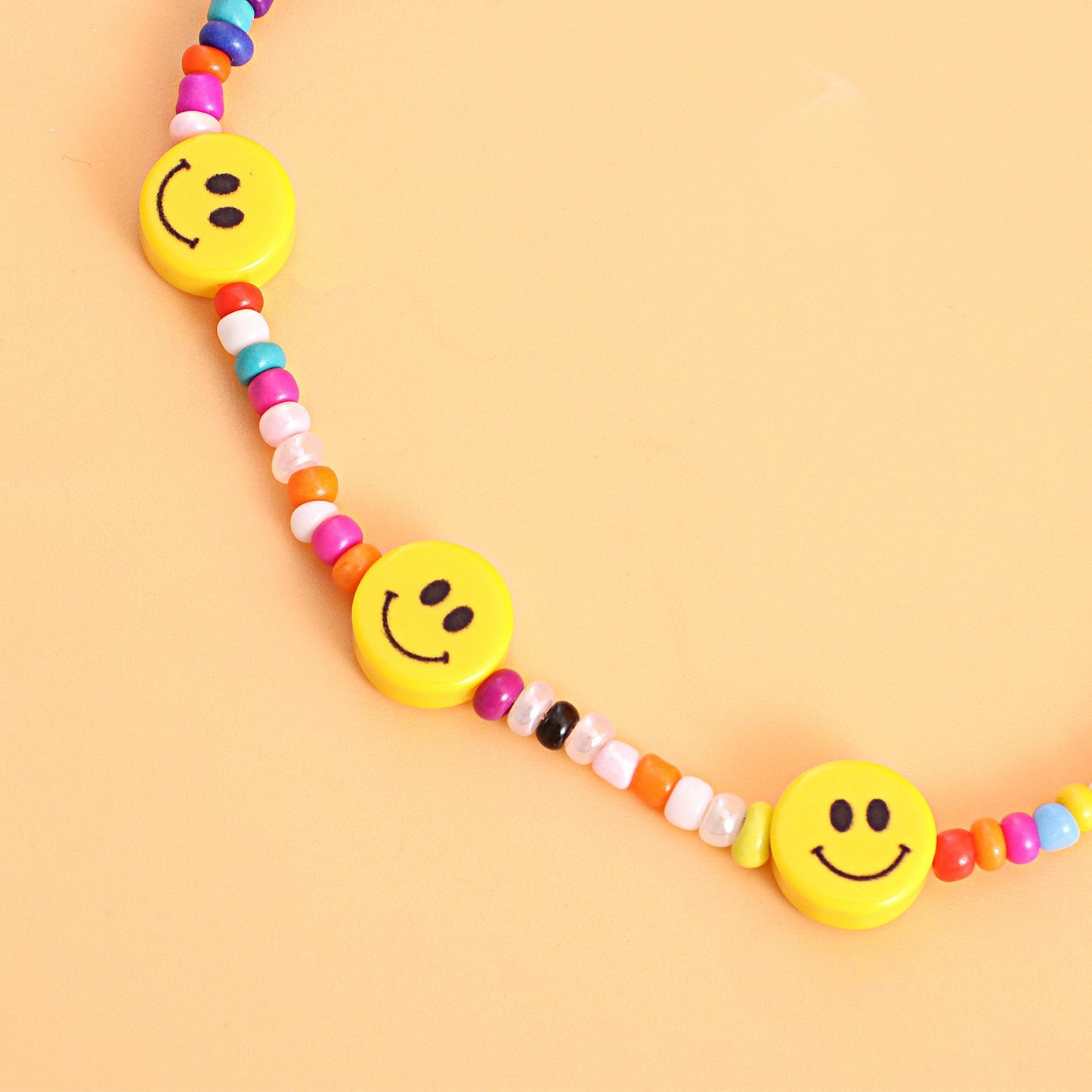 Jewelry Fashion Colorful Rice Beads Yellow Smiley Face Anklet Female Personality Popular Geometric Simple Foot Decoration