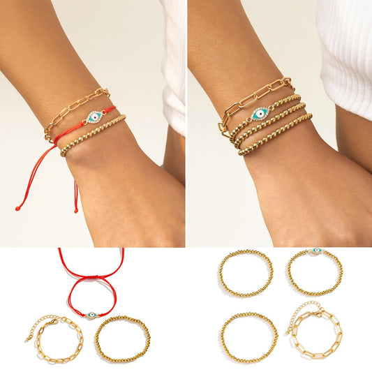 Jewelry Personality Multi-layer Beaded Micro Diamond Eye Bracelet Female Simple Elastic Cross Chain Bracelet