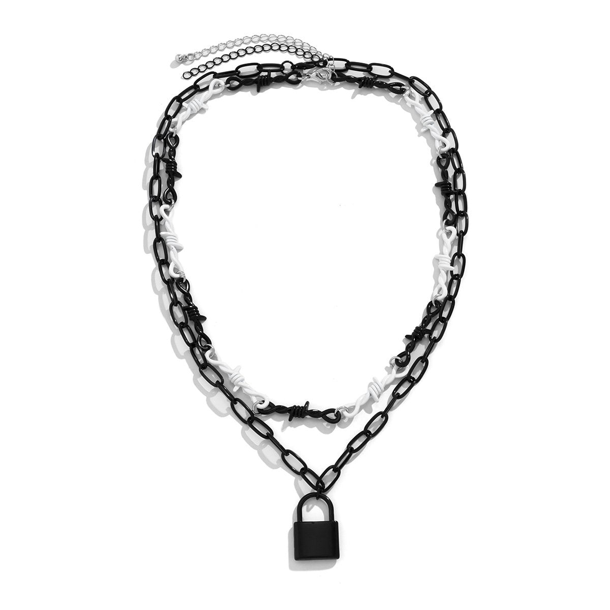 Jewelry Punk Lock Cross Chain Necklace Sweet Cool Stitching Contrasting Color Thorn Double Layer Necklace Female
