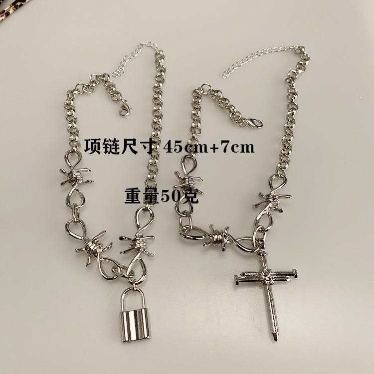 Necklace jewelry punk cold thorn steel nail single layer clavicle chain hipster night lock necklace