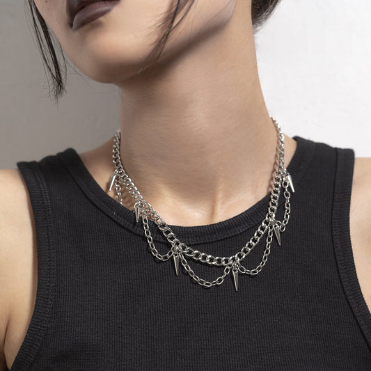 Jewelry Punk Metal Rivet Necklace Female Hip Hop Personality Geometric Chain Clavicle Necklace