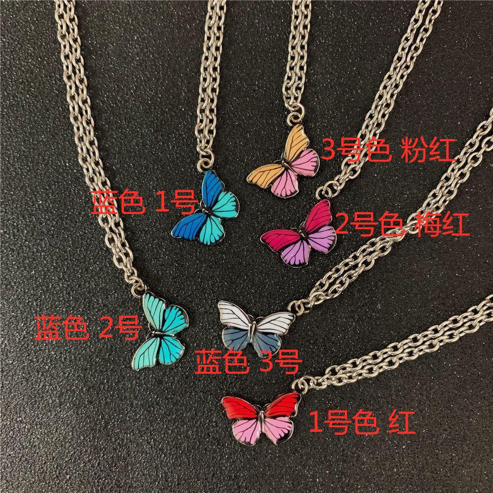 Ins Harajuku net red jumping di oil color butterfly necklace personality street hip-hop necklace tide