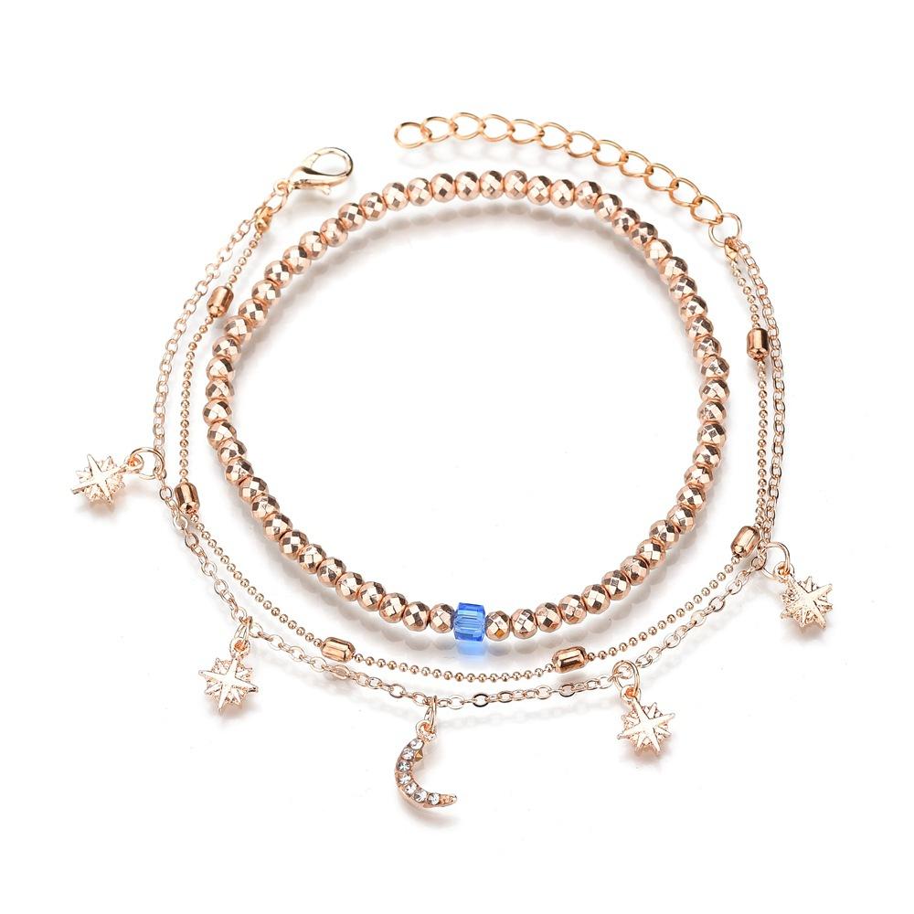 Summer anklet multi-layer women's beaded star moon anklet for women