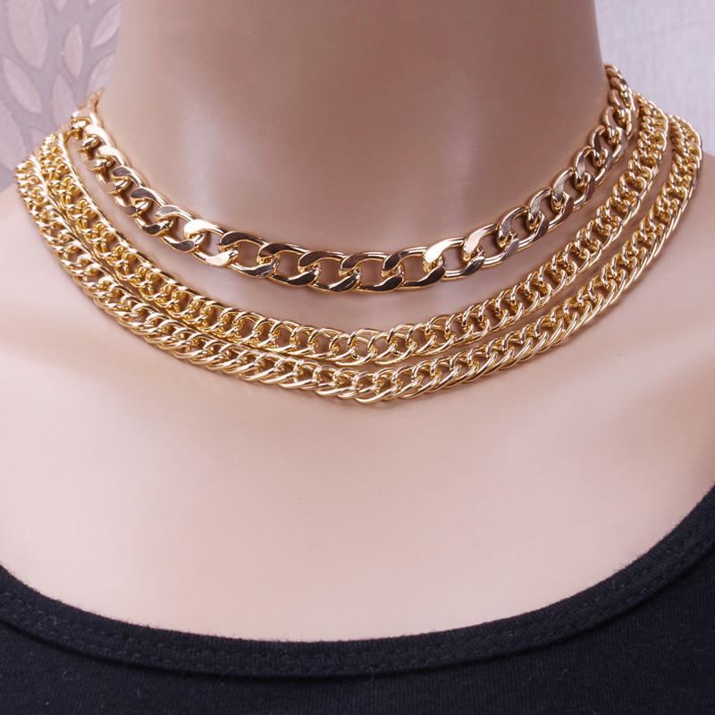 Jewelry Geometric Double Layer Business Chain Necklace Multilayer Retro Punk Metal Thick Chain Necklace