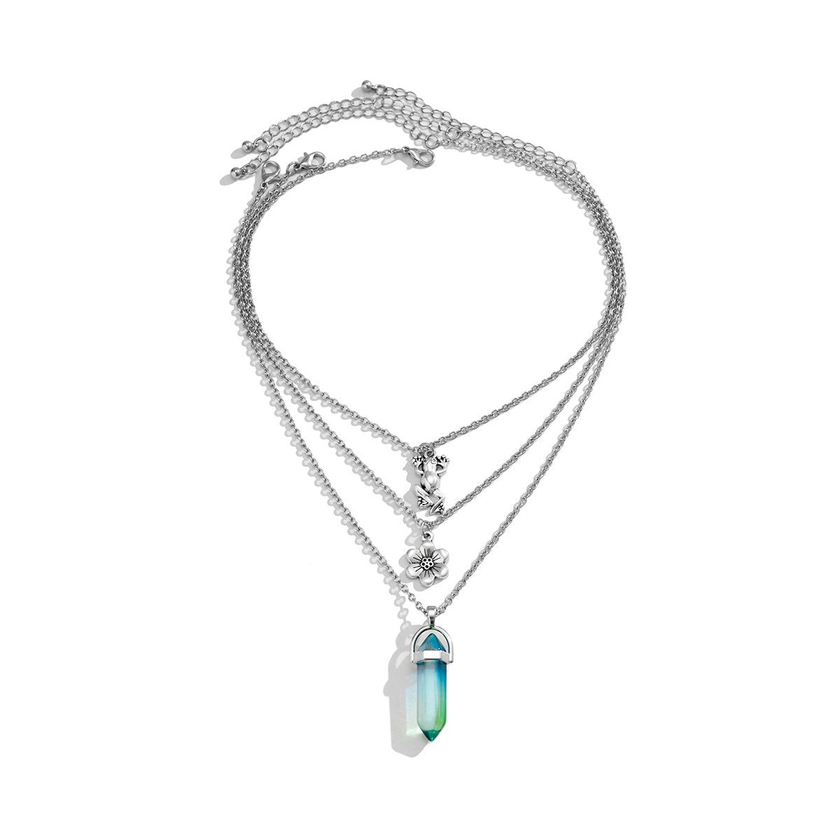 Jewelry Retro Ethnic Flower Necklace Personality Imitation Crystal Hexagonal Column Stacked Clavicle Necklace