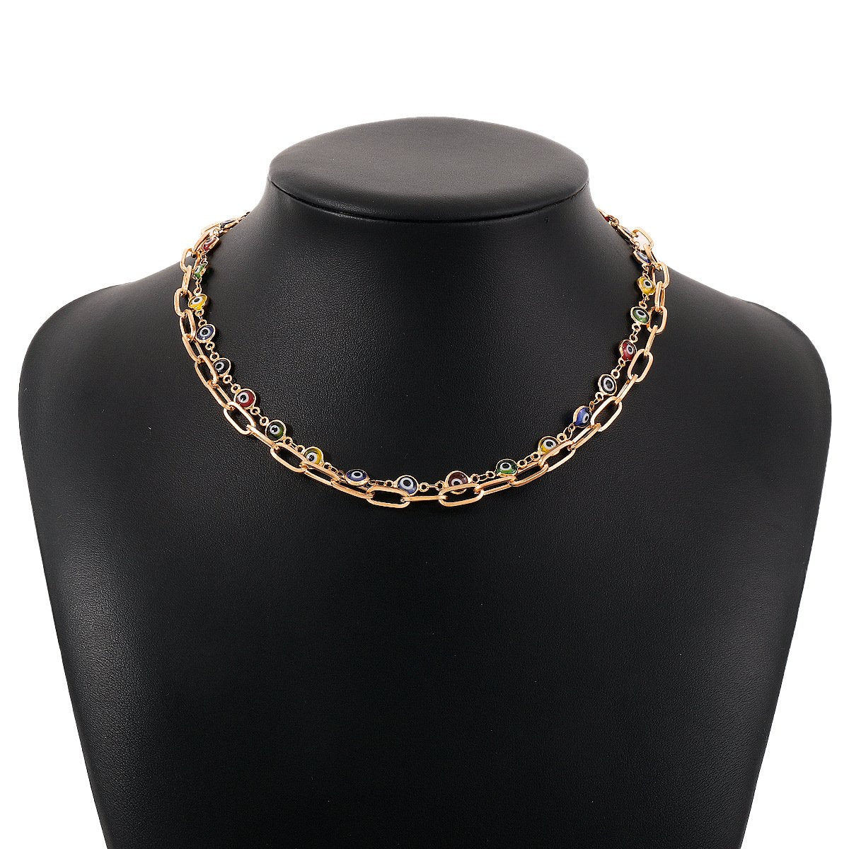 N176 Niche Hip Hop Design Necklace Colorful Resin Eye Personality Necklace Double Stacked Necklace