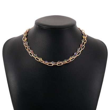 N176 Niche Hip Hop Design Necklace Colorful Resin Eye Personality Necklace Double Stacked Necklace