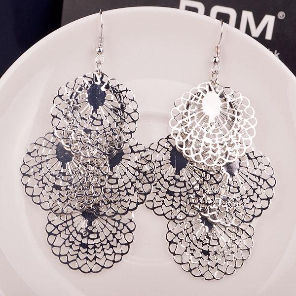 Multi-layer Hollow Out Round Flower Ladies Earrings Alloy Metal Sheet Earrings