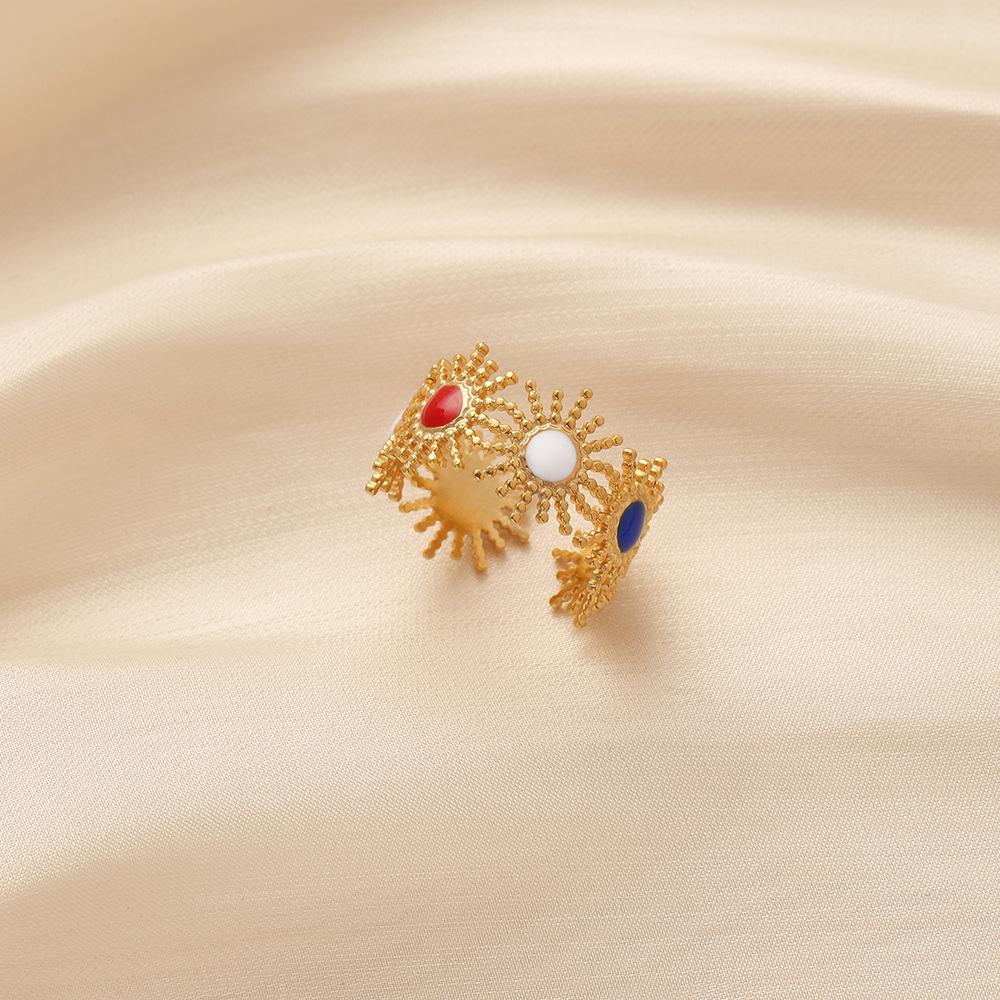 Fashion Simple Exaggerated Ladies Stainless Steel Creative Opening Adjustable Color Sun Drip Oil Ring