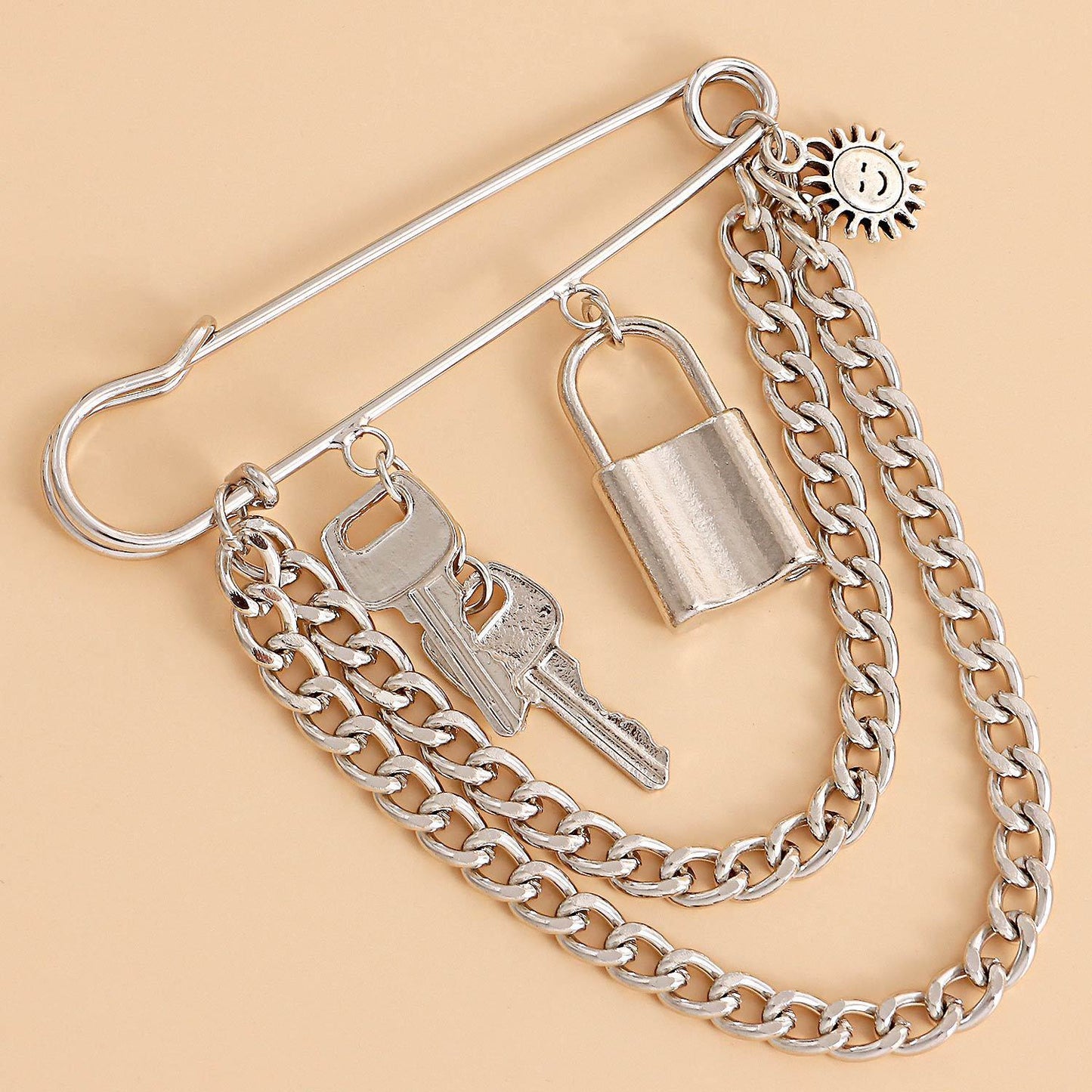 Jewelry ins metal punk street beat key padlock pendant tassel brooch accessories female pin