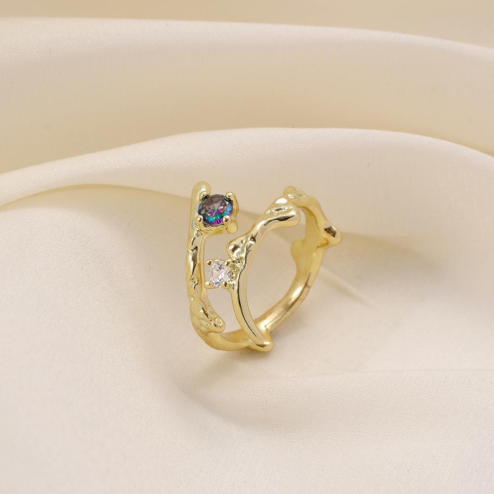 Ins simple light luxury design irregular ladies ring thorns zircon opening copper micro-inlaid zircon ring