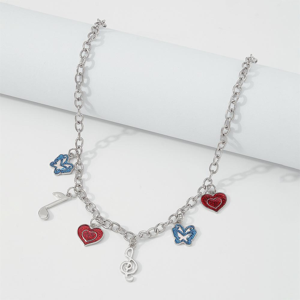 N974 Jewelry Metal Texture Heart Butterfly Necklace Temperament Fashion Creative Oil Drip Necklace Women