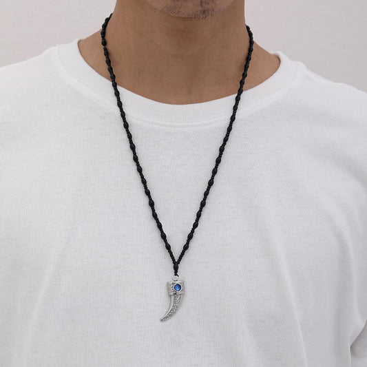Fashion simple personality men's domineering stainless steel wolf tooth dagger handmade beaded necklace neck chain sweater chain