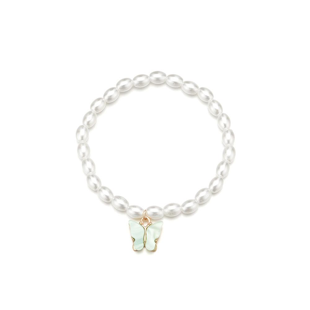 Fashion Plate Alloy Butterfly Pendant Bracelet Simple Imitation Pearl Bracelet Hand Decoration