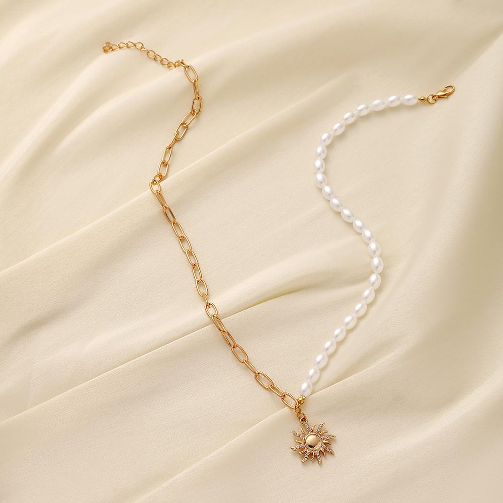 Simple fashion niche design summer ins ladies short choker pearl sun necklace