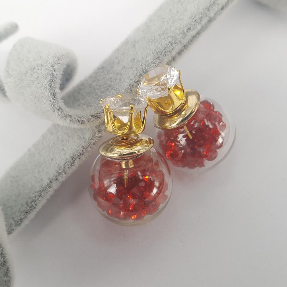 Double-sided diamond quicksand spherical wishing bottle stud earrings alloy earrings women's jewelry