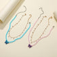 ins simple small round bead clavicle necklace fashion crystal bead glaze butterfly pendant double stacked necklace
