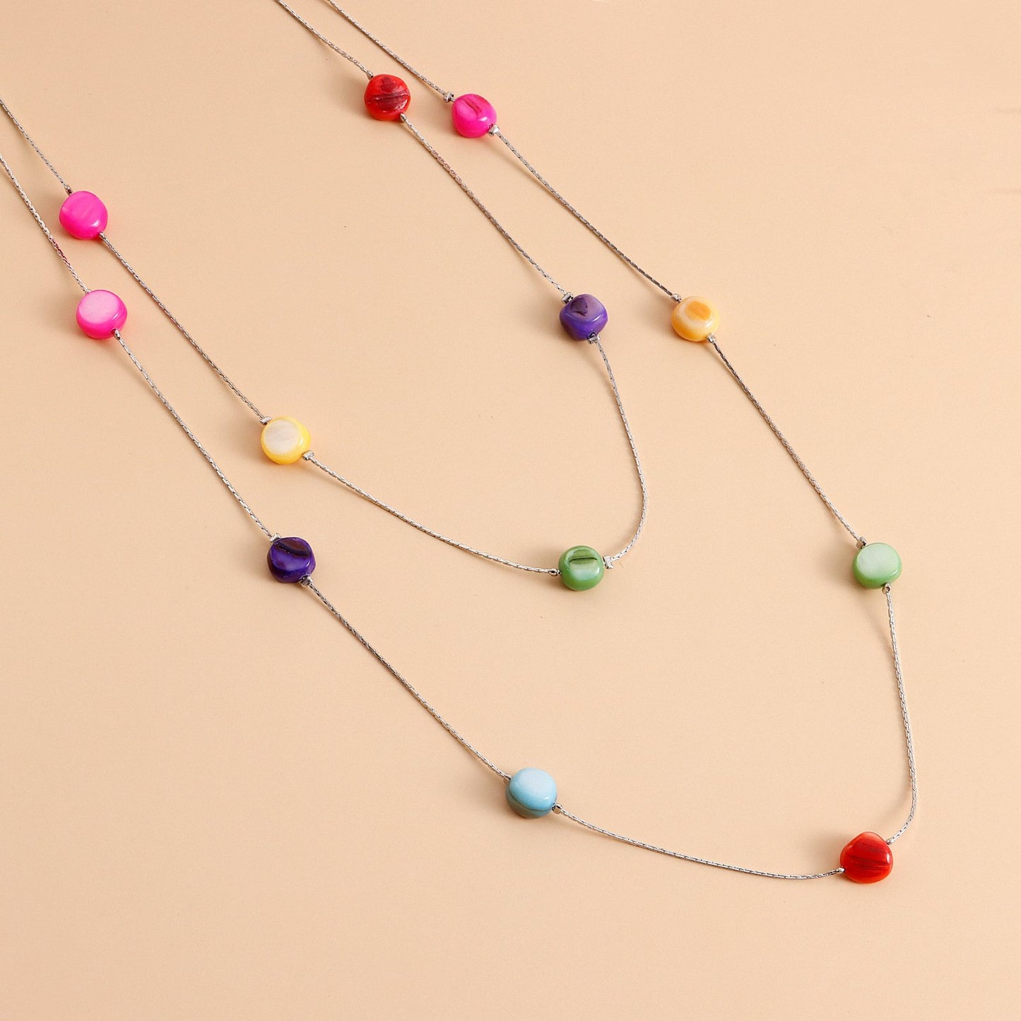Jewelry long double-layer tassel color zircon necklace women's sweater chain ins metal necklace