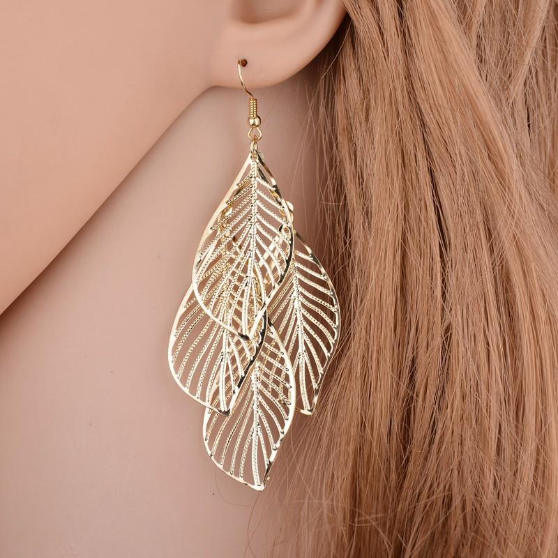 Fashion Hollow Metal Leaf Earrings Stud Earrings