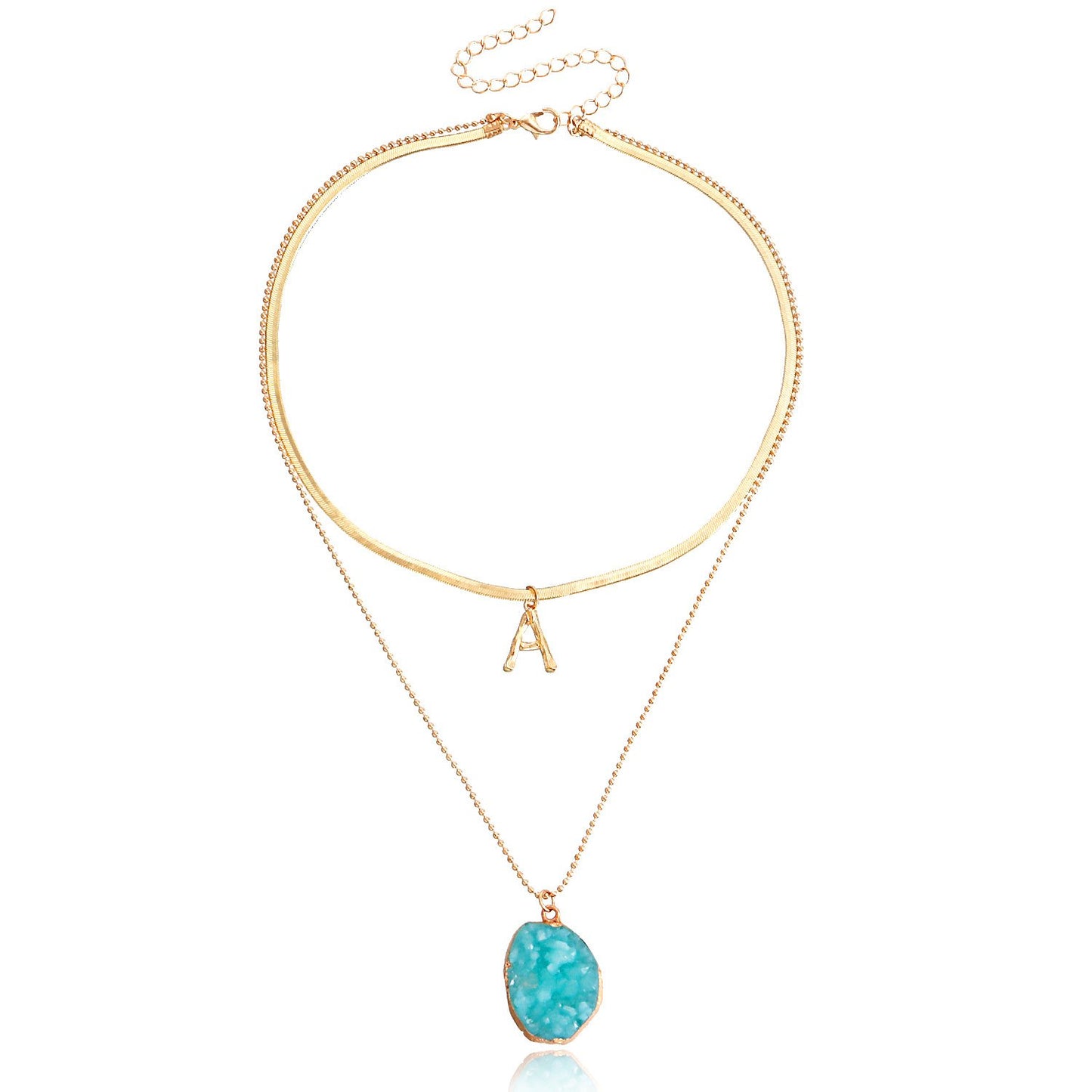 Jewelry Fashion Double Layer Letter A Shaped Geometric Pendant Necklace with Female Punk Flat Snake Chain