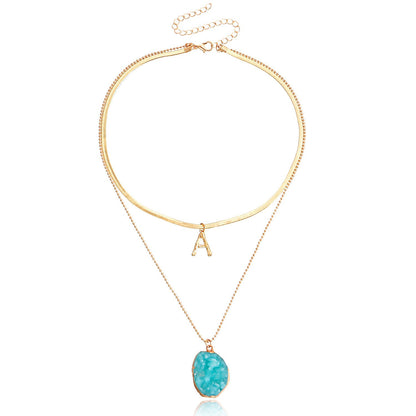 Jewelry Fashion Double Layer Letter A Shaped Geometric Pendant Necklace with Female Punk Flat Snake Chain