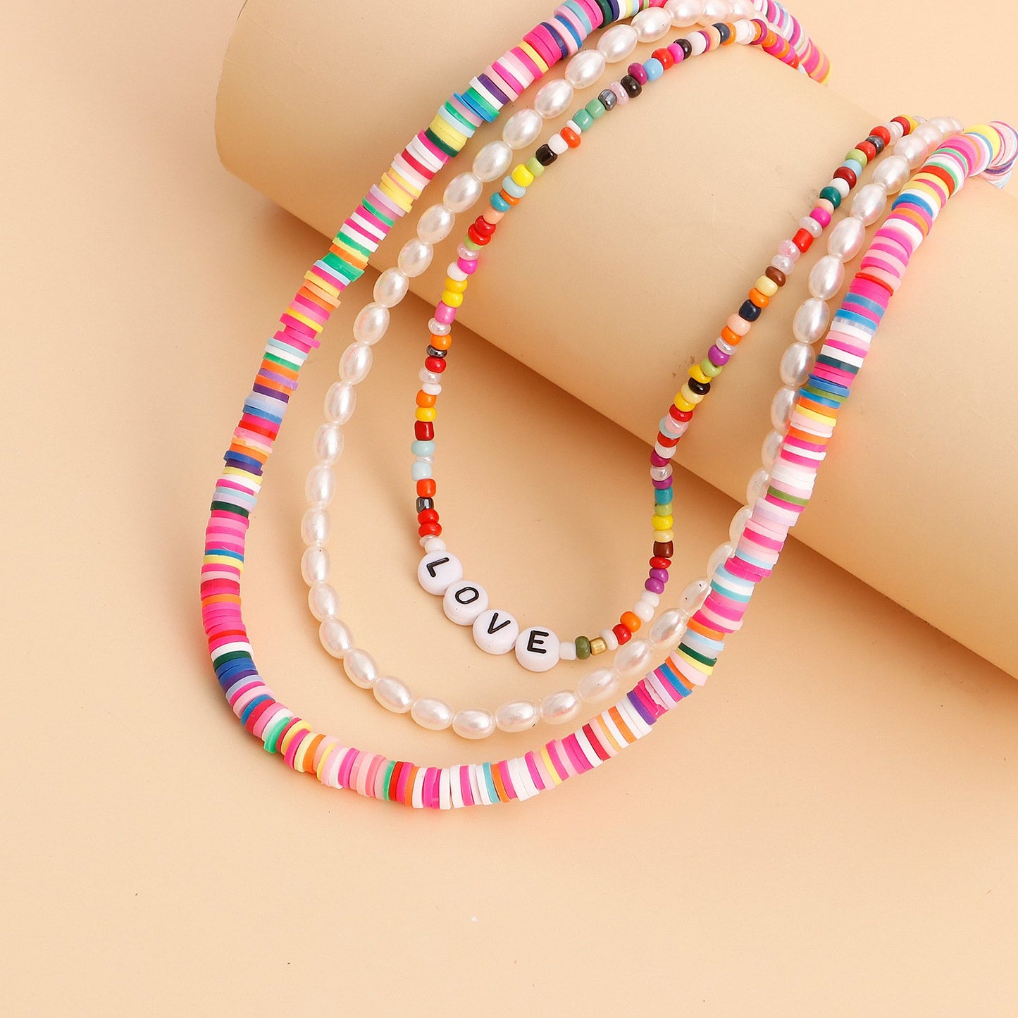 Jewelry Bohemian multi-layer color soft pottery small rice bead necklace female imitation pearl necklace ins