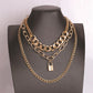 Punk hip-hop exaggerated thick aluminum chain metal multi-layer chain padlock necklace female