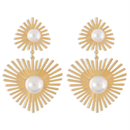 E114 Internet celebrity classic elegant pearl earrings women's metal heart-shaped temperament trendy simple earrings