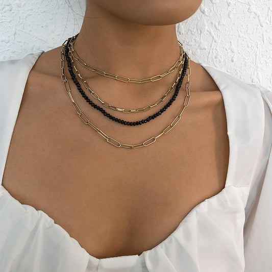 N993 Simple Chain Necklace Women's Imitation Crystal Stacked Multilayer Necklace Small Retro Punk Necklace